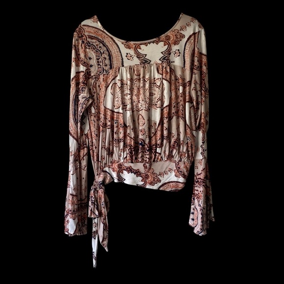 Free People ASO Fiona Bell Surplice Paisley Bohemian Sleeve Wrap Top Blouse SZ M - Picture 4 of 12